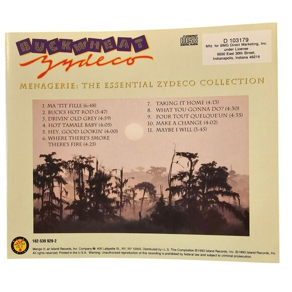 Buckwheat Zydeco Menagerie: The Essential Zydeco Collection Music CD bmg 37533cd - Picture 2 of 2